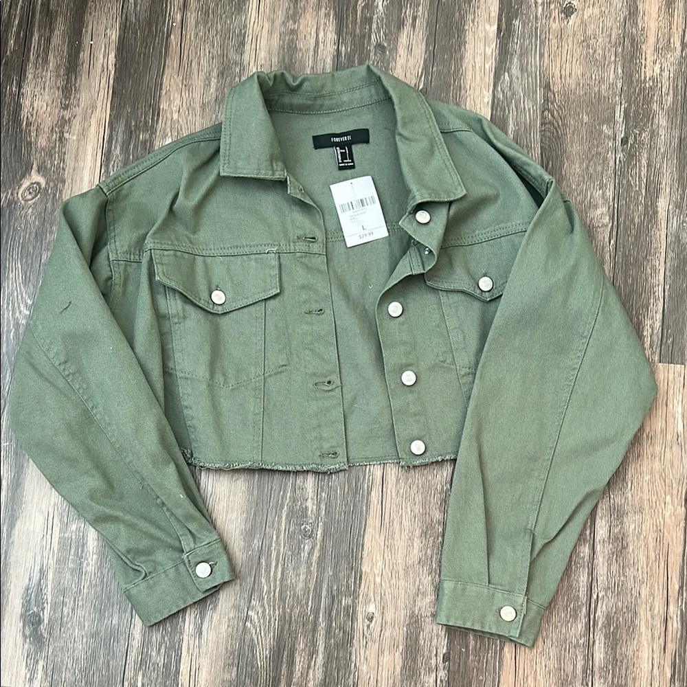 Forever 21 Green Jean Jacket Utility Style